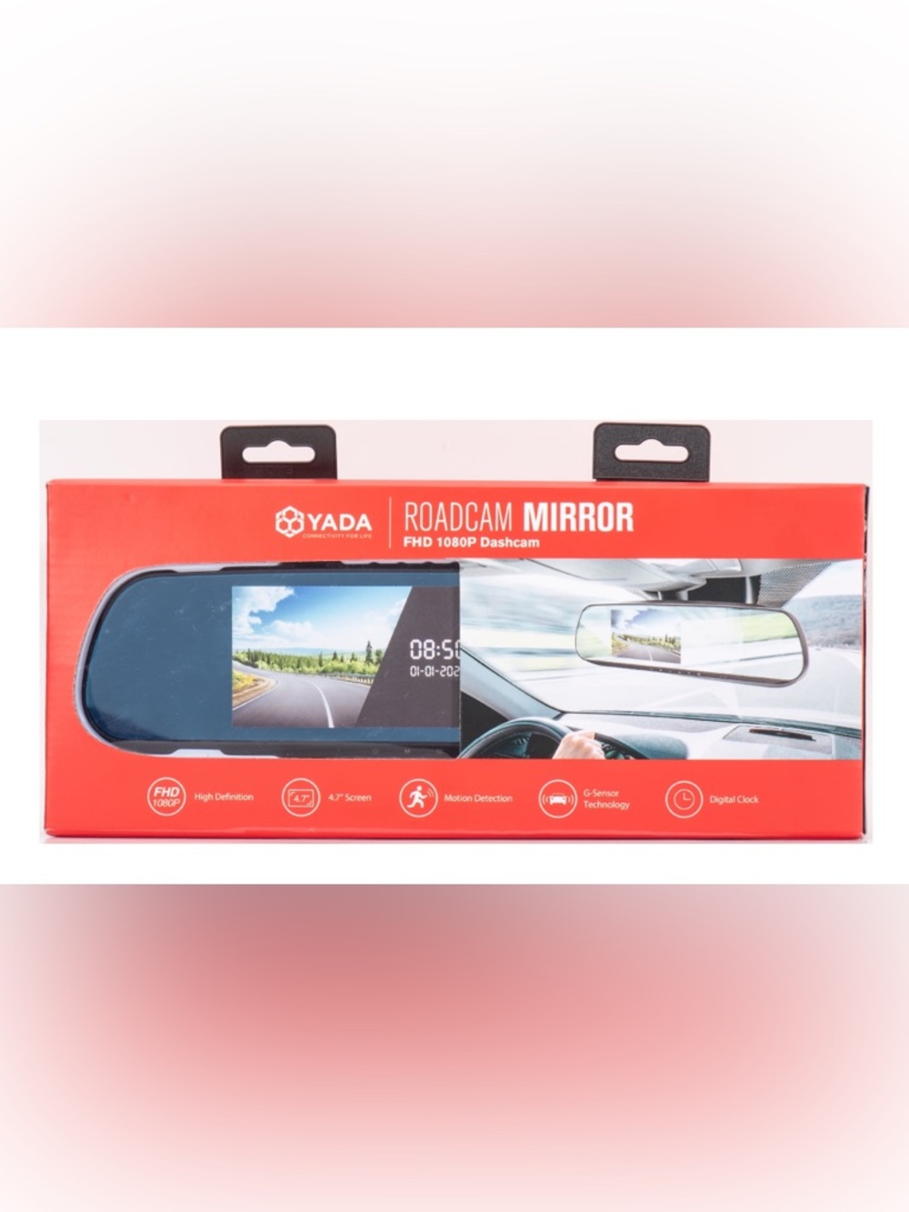 Ada Roadcam Mirror FHD 1080P Dashcam - Black and Red